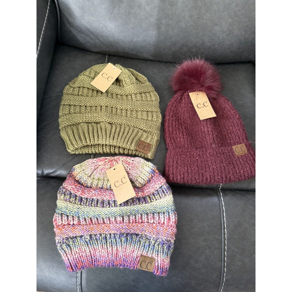 Bundle 3 - CC Beanie Woman’s Knit Slouchy Thick Cap Hat Solid Colors - Picture 2 of 15